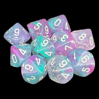 Chessex Nebula Wisteria & White Luminary Glow In Dark 10 x D10 Dice Set