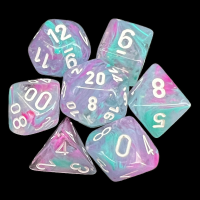 Chessex Nebula Wisteria & White Luminary Glow In Dark 7 Dice Polyset