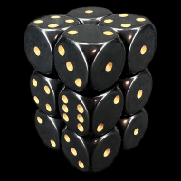 Chessex Opaque Black & Gold 12 x D6 Dice Set