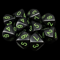 Chessex Opaque Black & Green 10 x D10 Dice Set