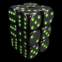 Chessex Opaque Black & Green 12 x D6 Dice Set
