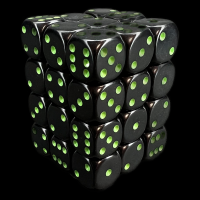 Chessex Opaque Black & Green 36 x D6 Dice Set