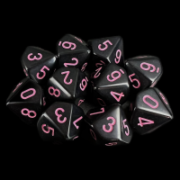 Chessex Opaque Black & Pink 10 x D10 Dice Set