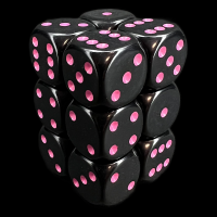 Chessex Opaque Black & Pink 12 x D6 Dice Set
