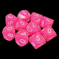 Chessex Opaque Pink & White 10 x D10 Dice Set