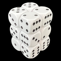 Chessex Opaque White & Black 12 x D6 Dice Set