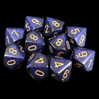 Chessex Speckled Golden Cobalt 10 x D10 Dice Set