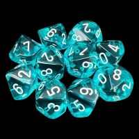 Chessex Translucent Teal & White 10 x D10 Dice Set