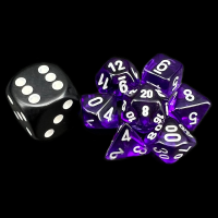 Chessex Translucent Purple & White MINI 7 Dice Polyset with Dice Cube