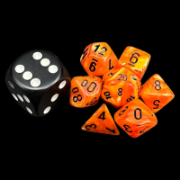 Chessex Vortex Orange & Black MINI 7 Dice Polyset with Dice Cube