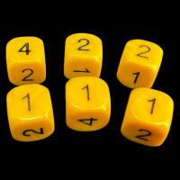 CLEARANCE D&G Opaque Yellow & Black Numbered 1, 1, 1, 2, 2, 4 D6 x 6 Dice Set