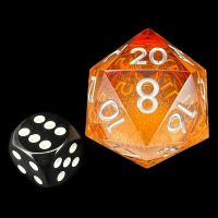CLEARANCE TDSO Liquid Core Orange with Silver Glitter Jumbo 34mm D20 Dice 