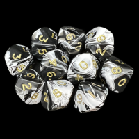 D&G Marble Black & White 10 x D10 Dice Set