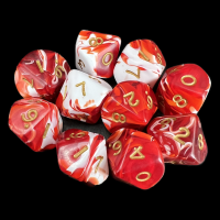 D&G Marble Red & White 10 x D10 Dice Set