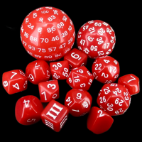 HALF PRICE Complete Opaque Red & White 15 Dice Set D3 to D100 Dice
