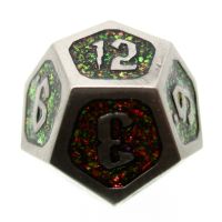 TDSO Metal Script Antique Silver & Amber Mica D12 Dice