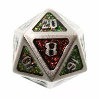 TDSO Metal Script Antique Silver & Amber Mica D20 Dice