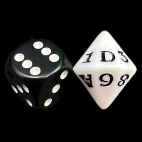 Impact Opaque White & Black Hexidice - Hexadecimal D16 Dice