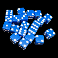 Koplow Opaque Blue & White Square Cornered 8mm 20 x D6 Spot Dice Set