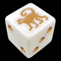 Koplow Opaque White & Brown Monkey Animal Logo Square Cornered D6 Spot Dice