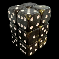 UK Made Dice Lustrous Pearl Shadow Green with White 12 x D6 Dice Set