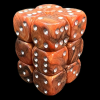UK Made Dice Marblised Orange Smoke with Silver 12 x D6 Dice Set