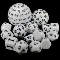 HALF PRICE Complete Opaque White & Black 15 Dice Set D3 to D100 Dice