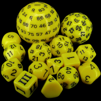 HALF PRICE Complete Opaque Yellow & Black 15 Dice Set D3 to D100 Dice