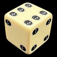 TDSO Opaque Ivory & Black Skull Dice of Death D6 Spot Dice