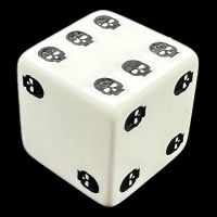 TDSO Opaque White & Black Skull Dice of Death D6 Spot Dice