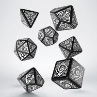 Q Workshop Celtic 3D Opaque Black &amp; White 7 Dice Polyset