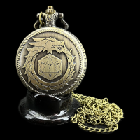 TDSO Antique Gold Metal Dragon & D20 Fob Watch Case With Micro 7mm 7 Dice Polyset