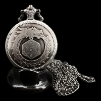 TDSO Antique Silver Metal Dragon & D20 Fob Watch Case With Micro 7mm 7 Dice Polyset