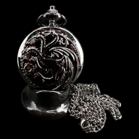 TDSO Black Nickel Metal Three Headed Dragon Fob Watch Case With Micro 7mm 7 Dice Polyset