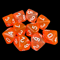 TDSO Bright Gem Fire Opal 10 x D10 Dice Set