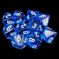 TDSO Bright Gem Sapphire 10 x D10 Dice Set