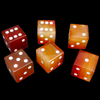 TDSO Carnelian with Engraved Spots 16mm Precious Gem 6 x D6 Dice Set