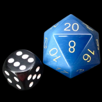 TDSO Cats Eye Glass Aquamarine & Gold JUMBO 30mm D20 Dice