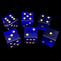 TDSO Cats Eye Glass Dark Blue & Gold 6 x D6 Spot Dice Set In Padded Case