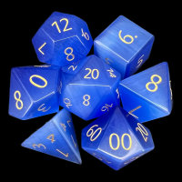 TDSO Cats Eye Glass Dark Blue & Gold 7 Dice Polyset in Padded Case