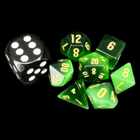 TDSO Cats Eye Glass Dark Green & Gold MINI 7 Dice Polyset