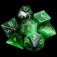 TDSO Cats Eye Glass Dark Green & Gold 7 Dice Polyset