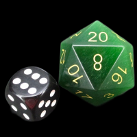 TDSO Cats Eye Glass Dark Green & Gold JUMBO 30mm D20 Dice