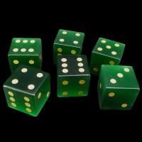 TDSO Cats Eye Glass Dark Green & Gold 6 x D6 Spot Dice Set
