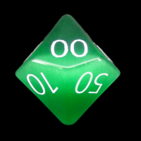 TDSO Cats Eye Dark Green with Engraved Numbers 16mm Precious Gem Percentile Dice
