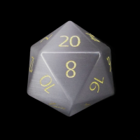 TDSO Cats Eye Grey with Engraved Numbers 16mm Precious Gem D20 Dice