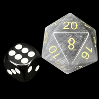 TDSO Cats Eye Glass Grey & Gold  JUMBO 30mm D20 Dice