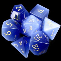 TDSO Cats Eye Glass Light Blue & Gold 7 Dice Polyset