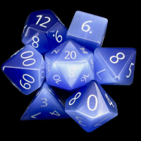 TDSO Cats Eye Light Blue with Engraved Numbers 16mm Precious Gem 7 Dice Polyset