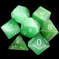 TDSO Cats Eye Light Green with Engraved Numbers 16mm Precious Gem 7 Dice Polyset